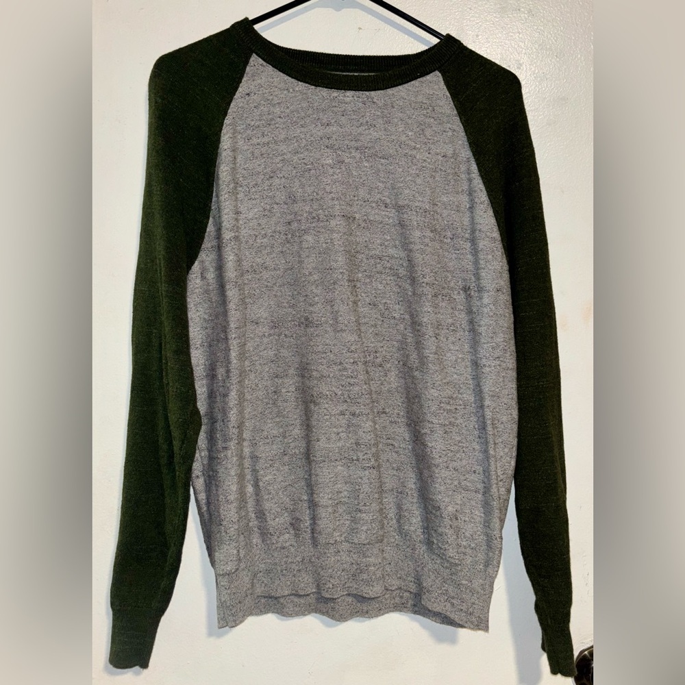 J. Crew Heather Gray Sweater with Olive Trim
